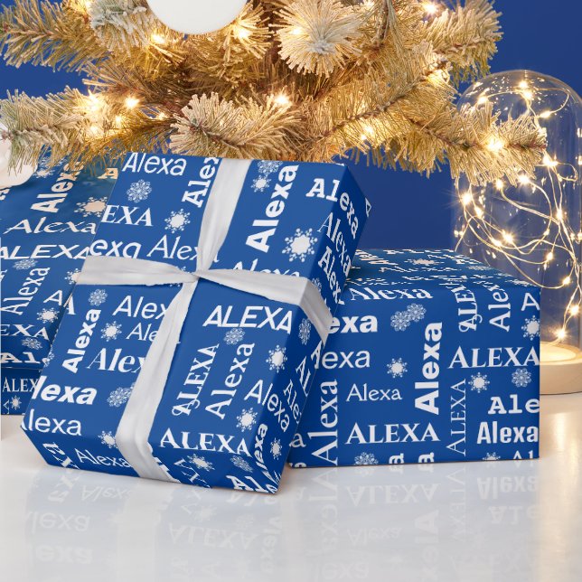 Alexa Custom Name With Snowflakes  Wrapping Paper (Holidays)