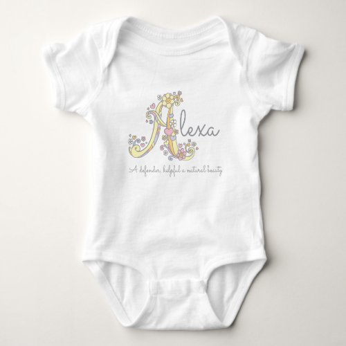 Alexa girls name meaning monogram hearts baby bodysuit