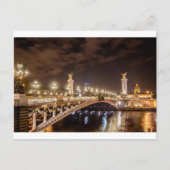 Alexander 3 bridge in Paris France at night Postcard | Zazzle