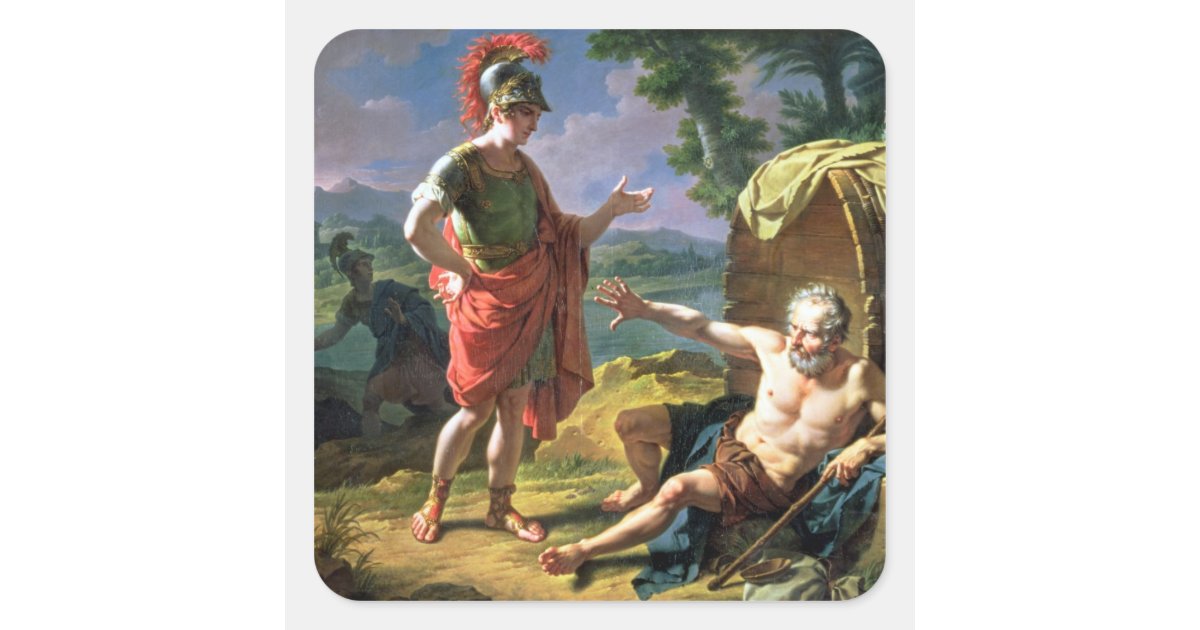 Alexander and Diogenes, 1818 (oil on canvas) Square Sticker | Zazzle