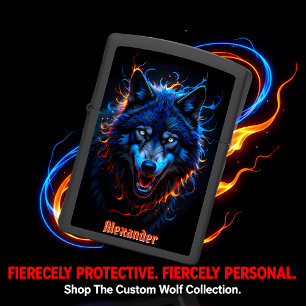 Alexander Blue Fire Wolf Portrait Zippo Lighter