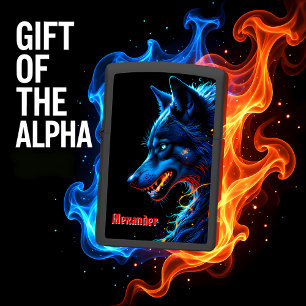 Alexander Blue Fire Wolf Profile Zippo Lighter