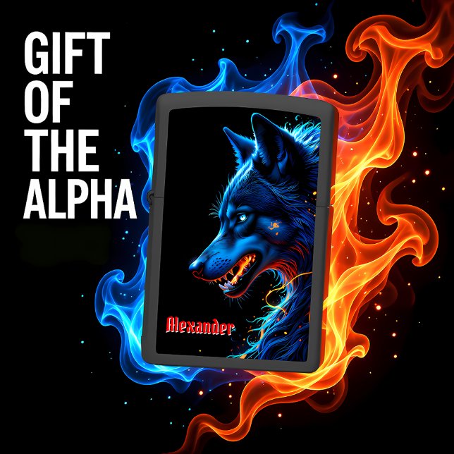 Alexander Blue Fire Wolf Profile Zippo Lighter (Creator Uploaded)