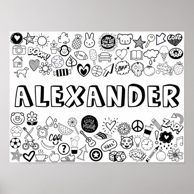 'ALEXANDER' Colour-it-Yourself Outline Design Poster (Front)