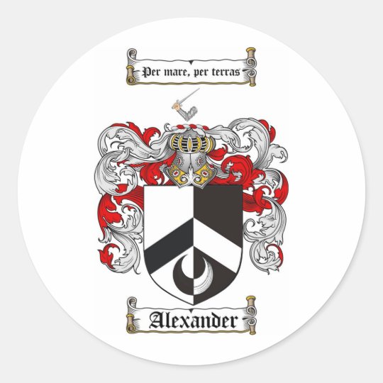 ALEXANDER FAMILY CREST ALEXANDER COAT OF ARMS CLASSIC ROUND STICKER