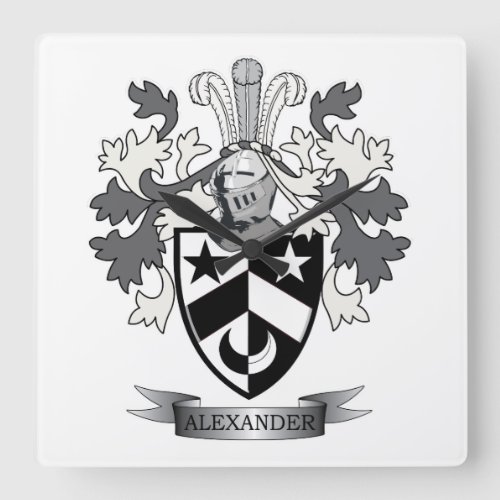 Alexander Family Crest Coat of Arms Square Wall Clock