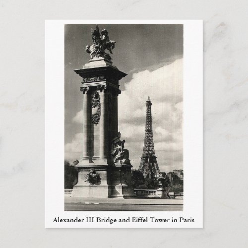 Alexander III Bridge and Eiffel Tower in Paris Postcard
