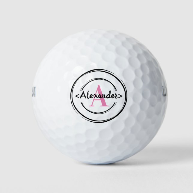 Alexander  pink, Golf Game monogram personalize Golf Balls (Front)