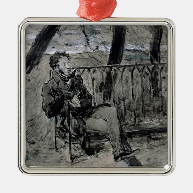 Alexander Pushkin  in a Park, 1899 Metal Ornament (Front)