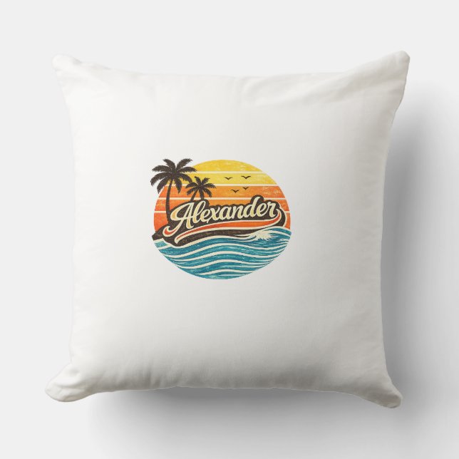 Alexander Retro Sunset Name Design Throw Pillow (Front)