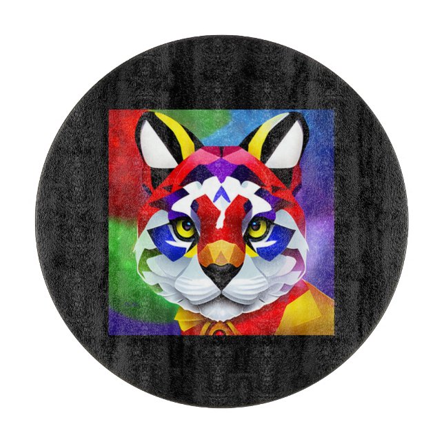 Alexander's Cat black round glass cutting board (Front)