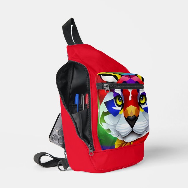 Alexander's Cat red backpack Sling Bag (Open)