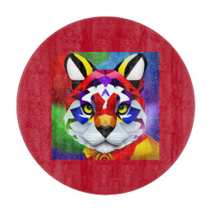 Alexander's Cat red round glass cutting board