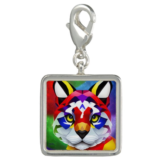 Alexander's Cat silver square charm (Front)