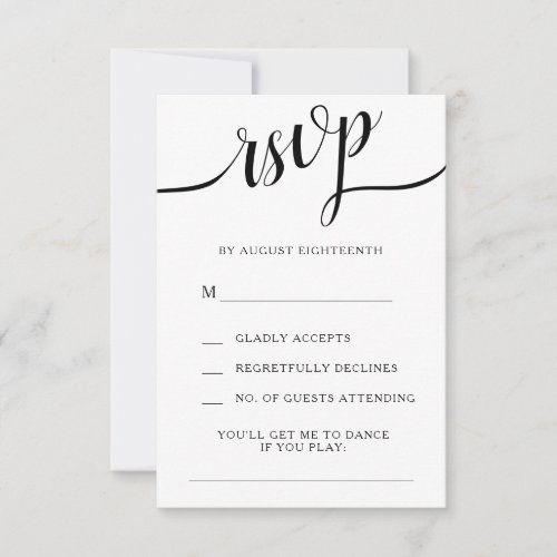 Alexandra Black Calligraphy Song Request Wedding RSVP Card