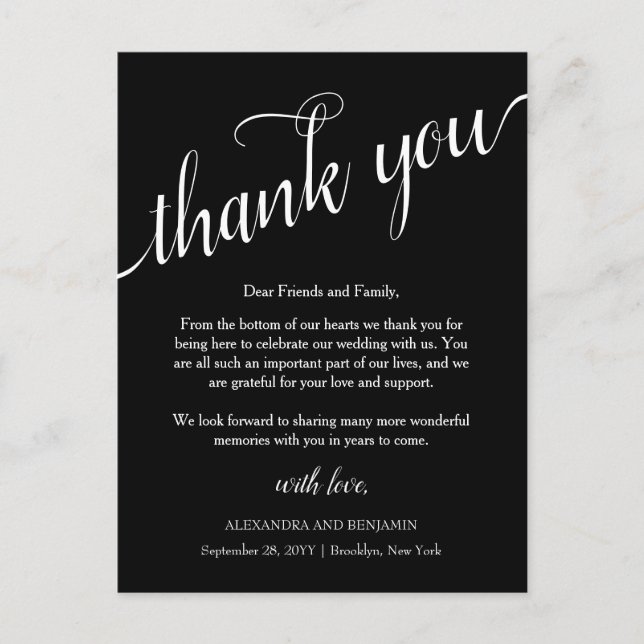 Alexandra Simple Wedding Reception Thank You Postcard (Front)