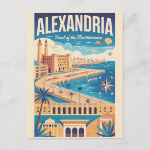 Alexandria Egypt Retro Travel Poster Art Postcard