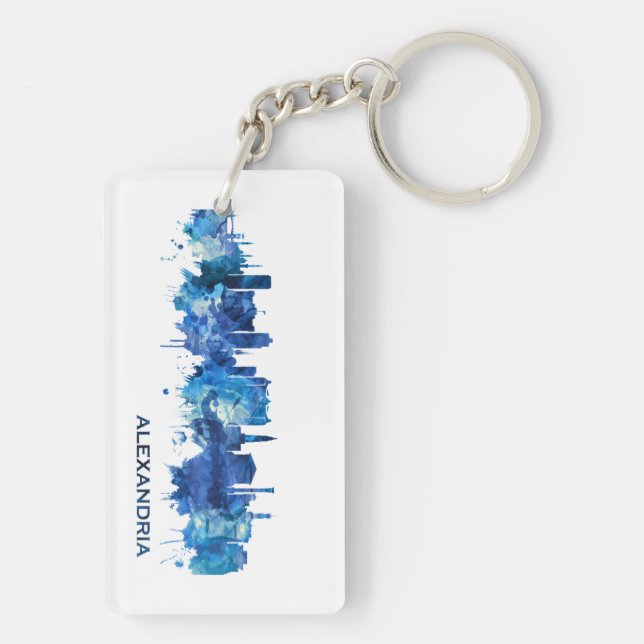 Alexandria Egypt Skyline Blue Keychain (Back)