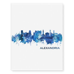 Alexandria Egypt Skyline Blue Temporary Tattoos