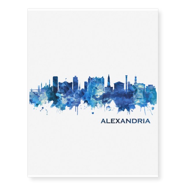 Alexandria Egypt Skyline Blue Temporary Tattoos (Front)
