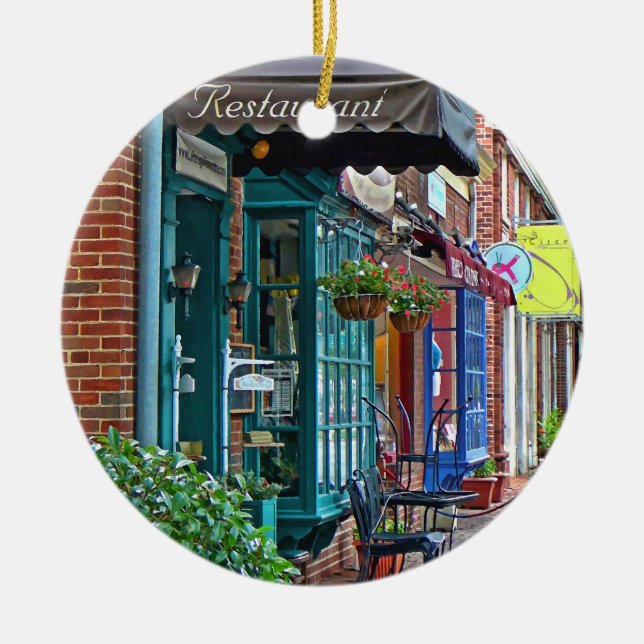 Alexandria VA - Restaurant With Brown Awning Ceramic Ornament (Front)
