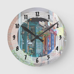 Alexandria VA - Restaurant With Brown Awning Round Clock