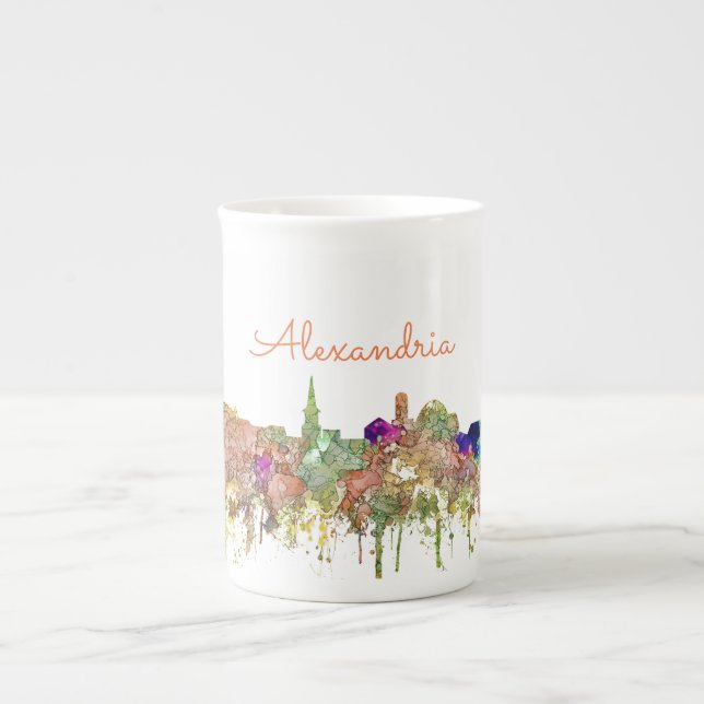 Alexandria Virginia Skyline SG-Faded Glory Bone China Mug (Front)