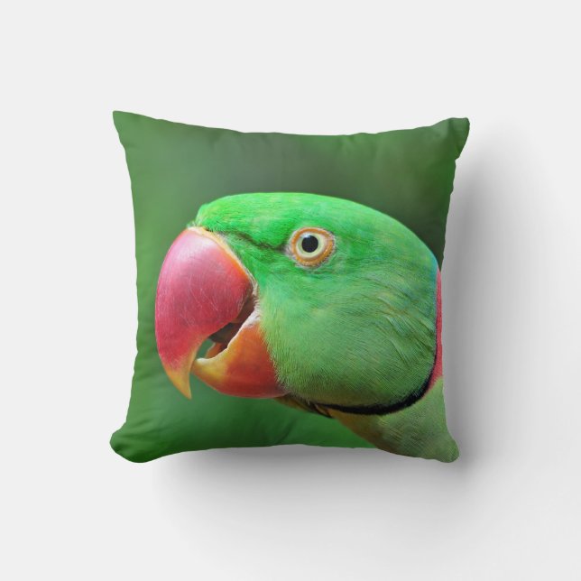 Alexandrine Parakeet Throw Pillow (Front)