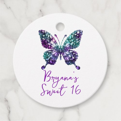 Alexandrite Crystal Teal Butterfly June Birthstone Favor Tags