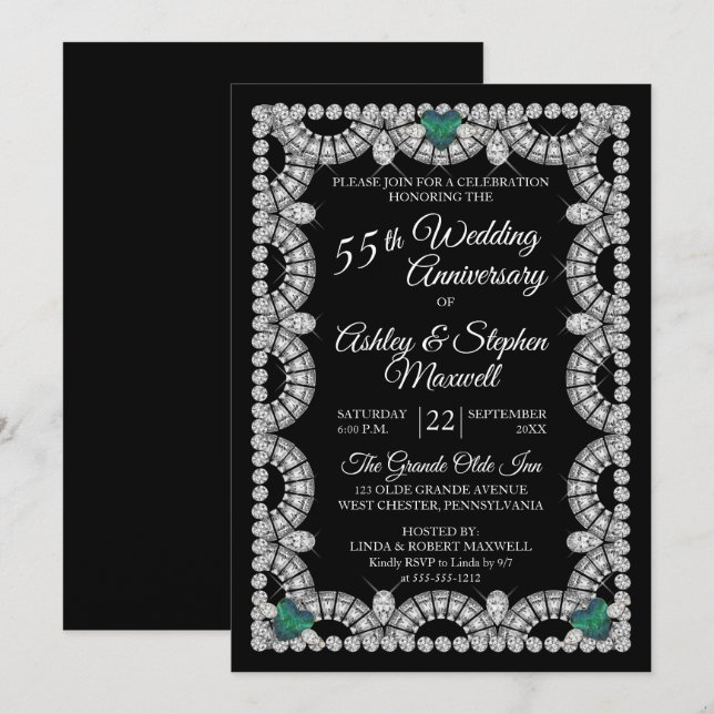 Alexandrite Diamond 55th Wedding Anniversary Party Invitation (Front/Back)