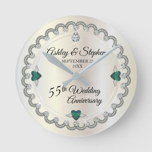 Alexandrite Diamonds 55th Wedding Anniversary Round Clock (Front)