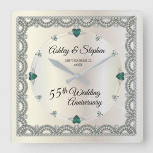 Alexandrite Diamonds 55th Wedding Anniversary Square Wall Clock