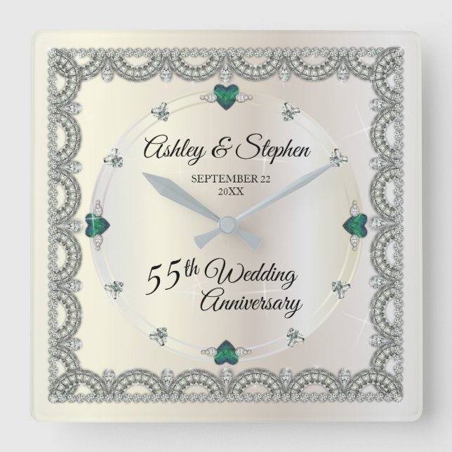 Alexandrite | Diamonds 55th Wedding Anniversary  Square Wall Clock (Front)