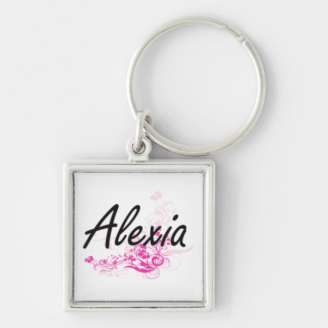 Alexia Artistic Name Design with Flowers Keychain (Front)