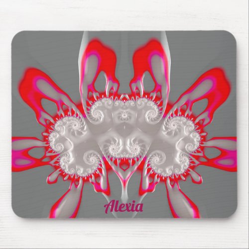 ALEXIA  FLUORO PINK RED GRAY WHITE  Fractal  Mouse Pad