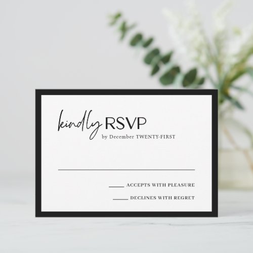Alexis Black and White Elegant Modern Wedding RSVP Card