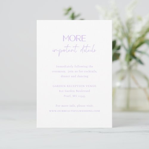 Alexis Lavender Elegant Modern Wedding Enclosure Card