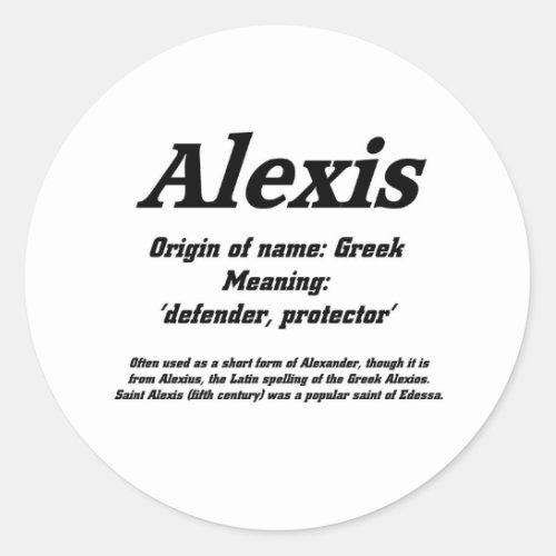 Alexis Name meaning Classic Round Sticker