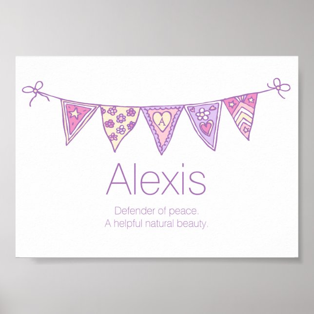 Alexis name meaning purple pink drawn bunting poster (Front)