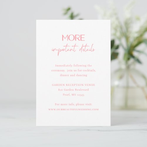 Alexis Pink Elegant Modern Wedding Enclosure Card