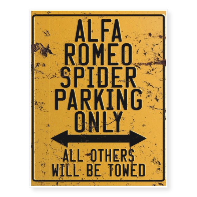 Alfa Romeo Spider Parking Only Temporary Tattoos (Front)
