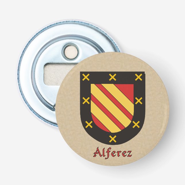 Alferez Heraldic Arms on Parchment Style Back Bottle Opener (Front)