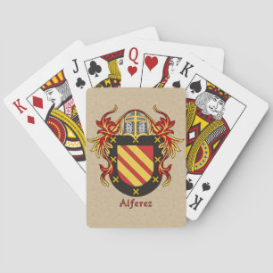 Alferez Heraldic Shield with Mantling Poker Cards