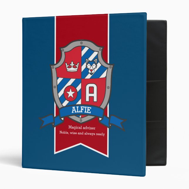 Alfie name meaning shield A letter red blue 3 Ring Binder (Front/Inside)
