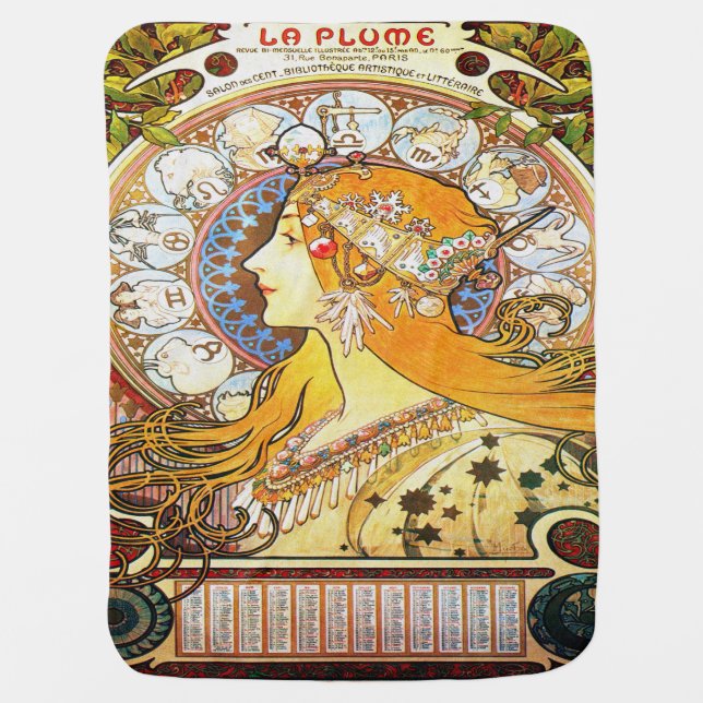 Alfons Mucha 1896 Zodiac Receiving Blanket (Front)
