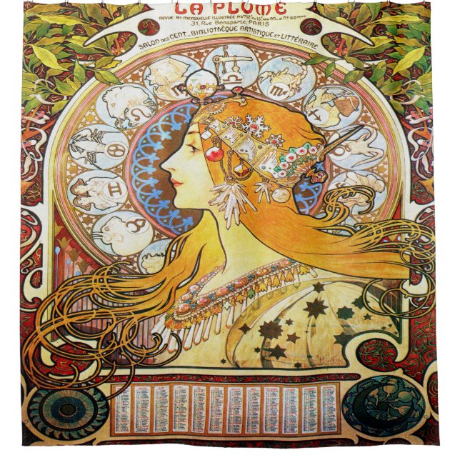 Alfons Mucha 1896 Zodiac Shower Curtain (Front)