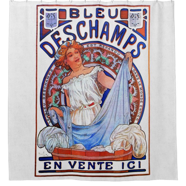 Alfons Mucha 1897 Bleu Deschamps Shower Curtain (Front)