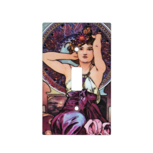 Alfons Mucha Amethyst Art Deco Light Switch Cover