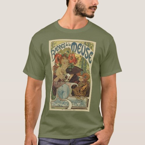Alfons Mucha art nouveau beer ad T_Shirt