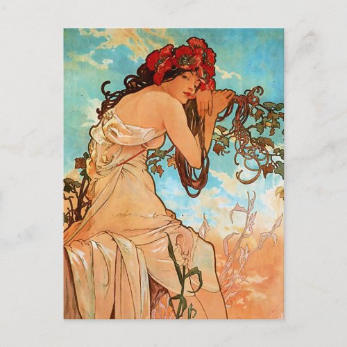 Alfons Mucha Art Nouveau Summer Painting Postcard